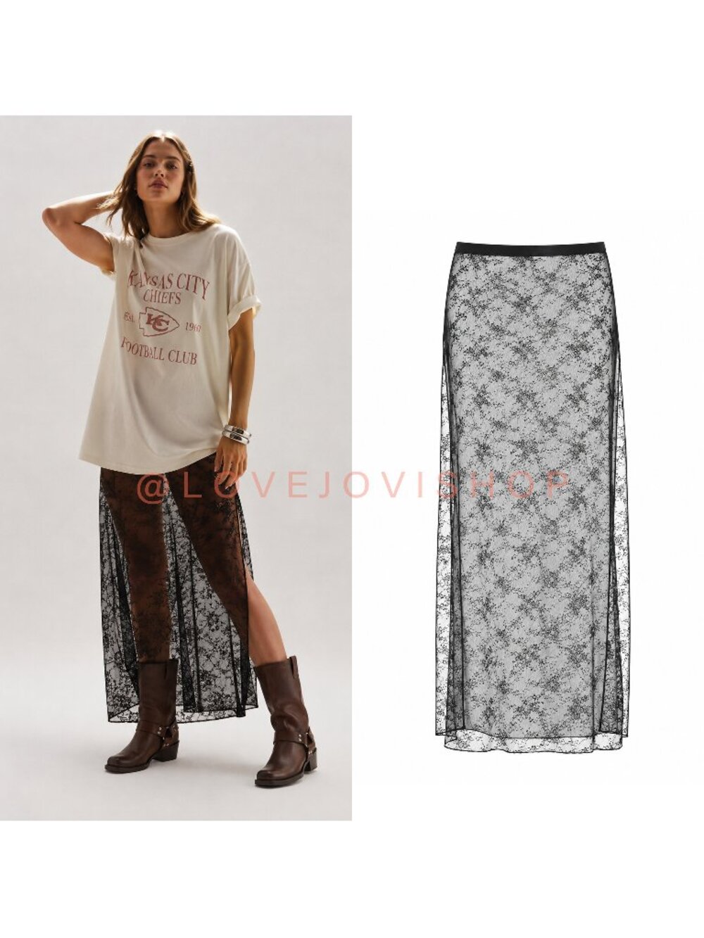 Auden Black Sheer Floral Lace Maxi Skirt